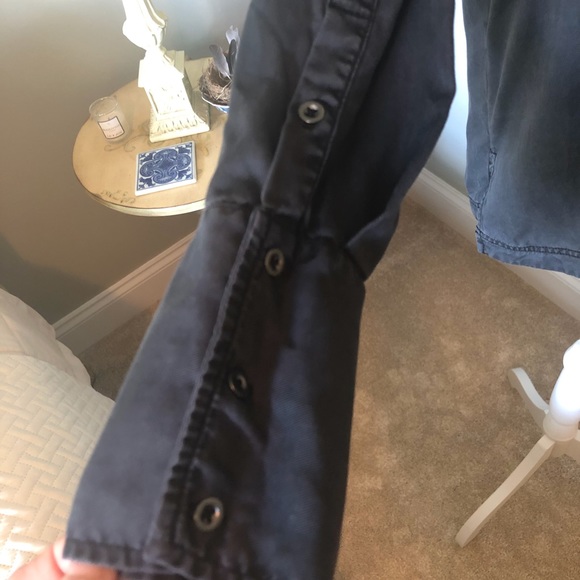 Free People slate colored, long sleeve blouse with lace up neckline - Picture 4 of 11